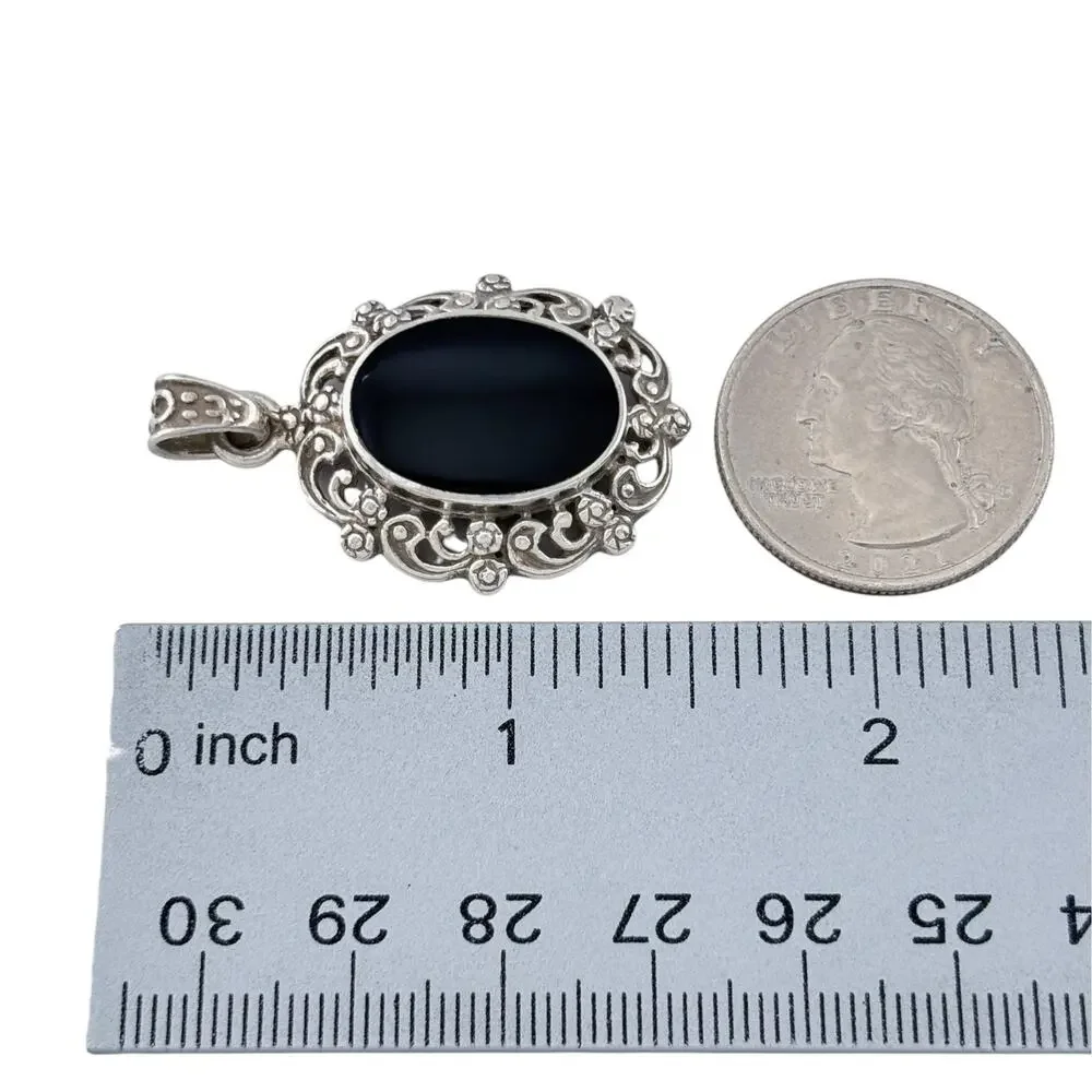 Vintage Sterling Silver 925 Onyx Filigree Pendant